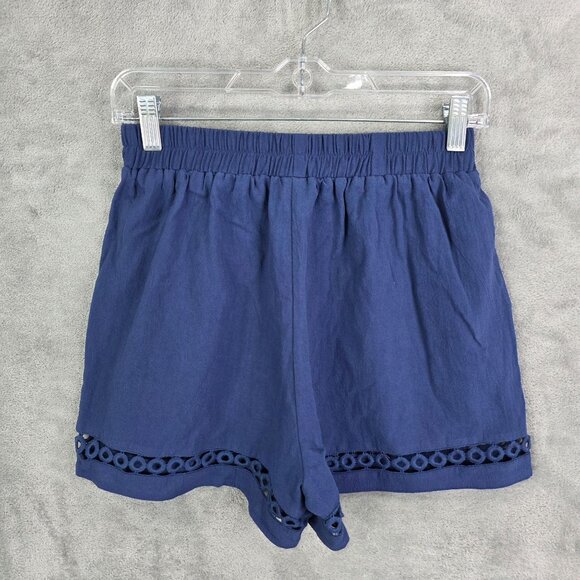 Womens Bsubseach Navy Blue Cotton Shorts Eyelet Hem Elastic Waist 4" Inseam S - Picture 6 of 10
